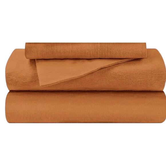 Superior 100% Cotton Flannel Twin Sheet Set 3 piece in Pumpkin - Picture 2 of 5